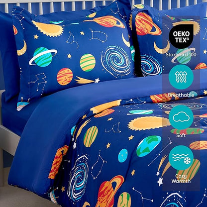 Joiedomi Kid Full Comforter Set 7 Piece Cosmic Space Bedding Set for Boys Girls Super Soft Microfiber Bed in a Bag with Comforter Sheets Pillowcase Sham