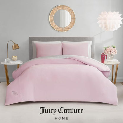 Juicy Couture Marshmallow Pink Velour Twin/Twin XL Comforter Set - 2 Piece Luxury Bedding Ensemble