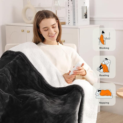 Electric Blanket Twin Heated Blanket 62''X84'' - Heating Blanket Soft Plush Sherpa with 5 Heating Level & 10 Hour Auto Off, ETL Certified & Overheat Protection, Warm Gifts for Grandma(Charcoal Grey)