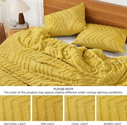 Litanika Mustard Yellow King Comforter Set, 3 Pieces Lightweight Tufted Bedding Sets, Down Alternative Comforter Fluffy Bed Set Gift Choice