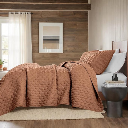 WDCOZY Burnt Orange Twin Quilt Size Bedding Sets with 1 Pillow Sham, Red Lightweight Soft Bedspread Coverlet, Quilted Blanket Thin Comforter Bed Cover for All Season, 2 Pieces, 68x90 inches