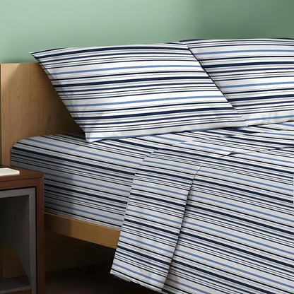 TEXAS LINEN CO. 100% Organic Cotton Printed Sheets Twin XL Size - 3 PC Organic Cotton Percale Sheets Twin XL (Variegated Stripe), Cooling Sheet for Dorm Room, 16" Deep Pocket - GOTS Certified
