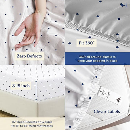 Mayfair Linen 100% Organic Cotton Printed Sheets King Size - Percale Weave Cotton King Size Sheet Set (4 PC, Navy Polka Dot), Soft & Crisp, GOTS Certified, Cooling Sheets, 16" Deep Pocket