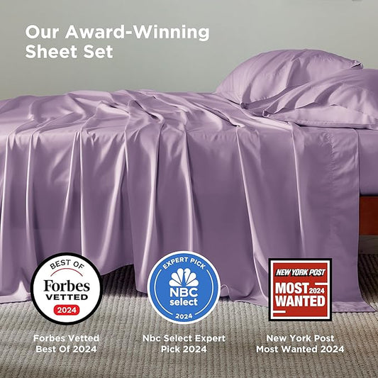 Bedsure Queen Sheet Set, Rayon Derived from Bamboo, Cooling Sheets, PureWoven, Breathable & Soft, Deep Pocket Up to 16 Inches, Hotel Luxury Silky Bedding for Hot Sleepers, Lilac