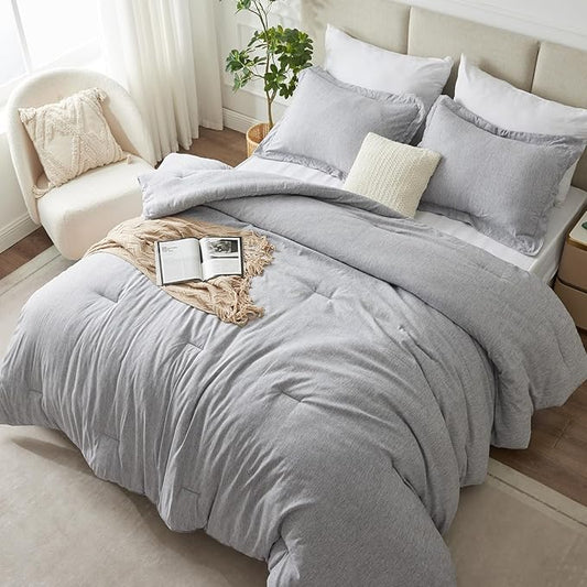 CozyLux Oversized Queen Comforter Set, 3 Pieces 98x98 Light Grey Soft Luxury Cationic Dyeing Bedding Set, Light Gray Breathable Lightweight Bed Set with 1 Down Alternative Comforter and 2 Pillow Shams