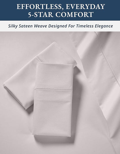 LANE LINEN 100% Egyptian Cotton Bed Sheets Queen Size, Long Staple Soft & Comfy Sateen Weave No Pill Fade Resistant Queen Size Bedding Set, Machine wash 15'' Deep Pocket Queen Sheets - Gray Lilac
