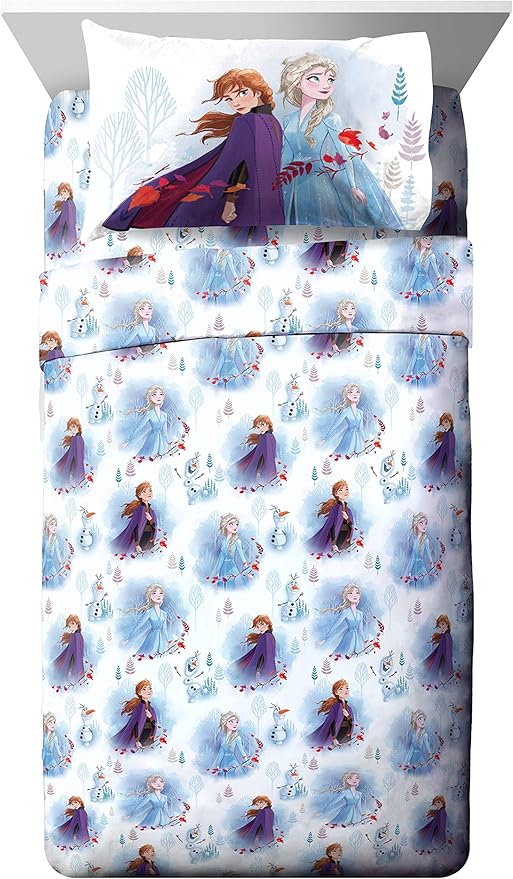 Jay Franco Kids Sheet Set with Fitted, Flat Sheets & Pillow Cover - Ultra-Soft Bedding with Pillowcase for Room Decor, Multi - Frozen, 3 Piece Twin