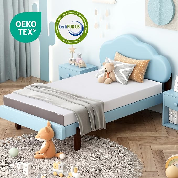 Amazon Basics Memory Foam Mattress, Soft Plush Feel, Breathable, 6 Inch, Twin, White/Grey