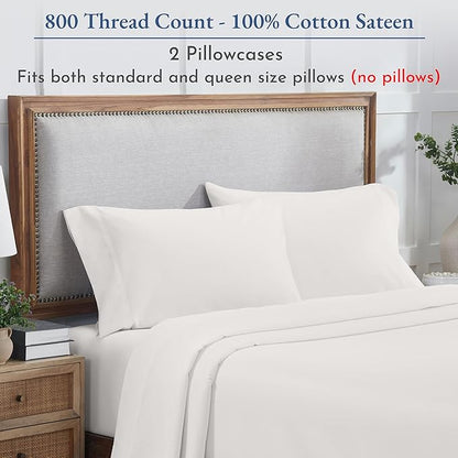California Design Den Heirloom Soft, Smooth & Thick 800 Thread Count 100% Cotton Sateen, 2 Pillow Cases Standard Size Fits Standard & Queen Size Pillows - True Ivory