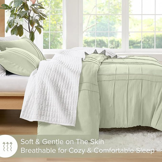 Comfort Spaces Sage Cal King Size Comforter Set - 3 Pieces Pintuck Pleated Bedding Sets, All Season Lightweight, Extra Softness Pre-Washed Microfiber Cal King Bed Set, Shams, Cal King