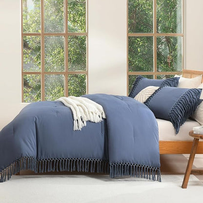 Andency Comforter Full Size Set Bluish Grey, Boho Lightweight Vintage Soft Bedding Comforter Sets, 3 Pieces Bed Set (79x90In Comforter & 2 Pillowcases)