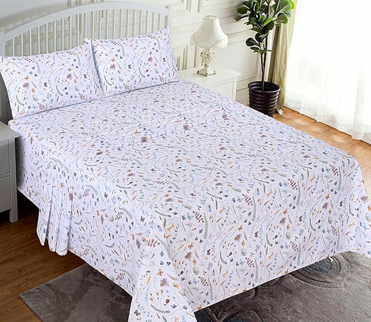 RUVANTI 100% Cotton Sheets – King Size Percale Bedding, Cooling & Breathable Floral Design, Durable with a Crisp, Soft & Comfortable Feel, 16" Deep Pocket, 4-Piece Set, Fern Class