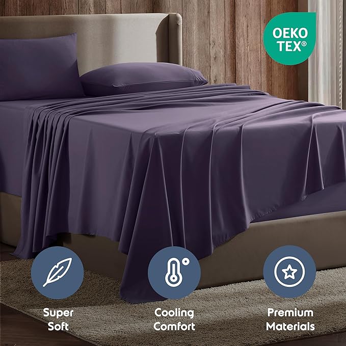 Nestl California King Sheet Set - 1800 Ultra-Soft Microfiber Cal King Bed Sheets - Double Brushed - Deep Pockets - Easy Fit - 4 Piece Set - Bed Sheets (California King, Purple)