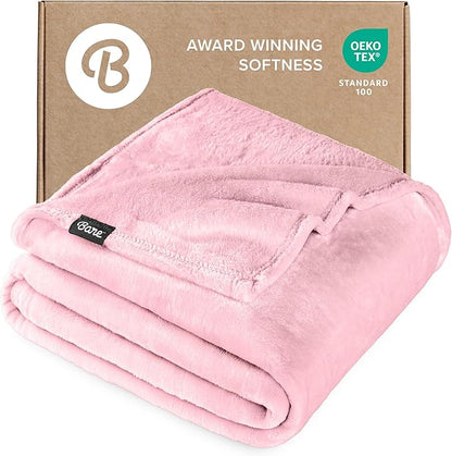 Bare Home Fleece Blanket - Full/Queen - Ultra-Soft Lightweight for Bed, Sofa, and Couch - Luxury Microplush - Cozy Warm Blanket (Full/Queen, Light Pink)