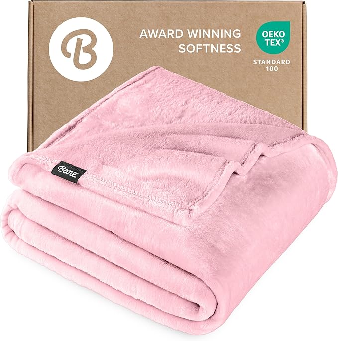 Bare Home Fleece Blanket - Throw/Travel - Ultra-Soft Lightweight for Bed, Sofa, and Couch - Luxury Microplush - Cozy Warm Blanket (Throw/Travel, Light Pink)