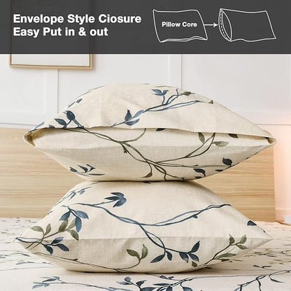 JSD 6 Piece Beige Leaves Printed Sheet Set Queen Size, Soft Botanical Microfiber Sheets Extra Deep Pocket