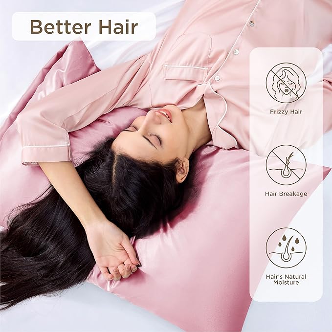 Bedsure King Size Satin Pillowcase Set of 4 - Pink Silky Pillow Cases for Hair and Skin, 20x36 Inches, Pillow Covers with Envelope Closure, Similar to Silk, Gifts for Women & Men