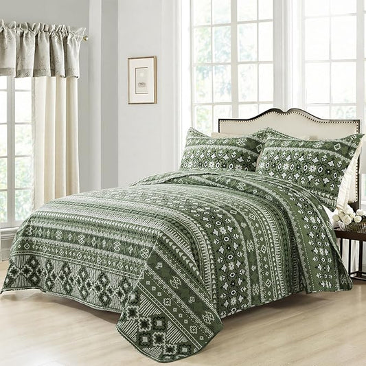BEDIFANY Quilts King Size, Reversible Lightweight Bedspread with Boho Geometry Printed, Boho Bed Spread Coverlet Sets for Bed Decoration, All-Season King Quilt Bedding Set (98 * 106 in), 3 Pieces
