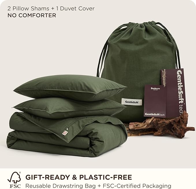 Bedsure Cotton Duvet Cover Oversized King - Luxury Slub Weave 100% Cotton Duvet Cover Set, PureWoven Bedding Set with a Linen Like Textured, Easy Change, Olive Green, 120" x 98"