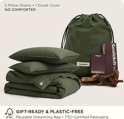 Bedsure Cotton Duvet Cover Oversized King - Luxury Slub Weave 100% Cotton Duvet Cover Set, PureWoven Bedding Set with a Linen Like Textured, Easy Change, Olive Green, 120" x 98"