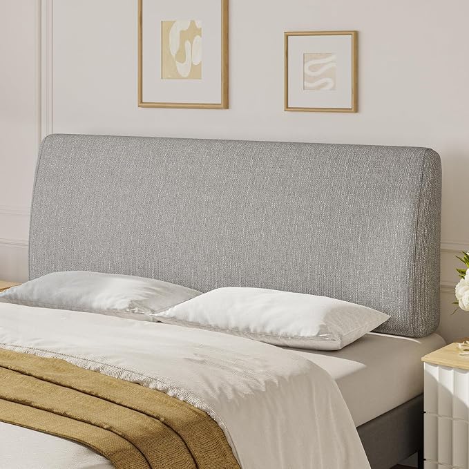 4.7” Upholstered Headboard for Queen Size Bed, No Drill Needed, 5 Min Assembly, Headboard for 8–14 Inch Mattress, Perfect for Renters Dorm Kids Pet, Linen Gray
