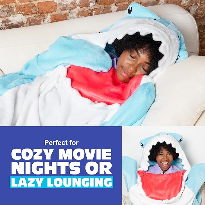 Cozy Concepts Co. Hammerhead Shark Blanket by Relatable, Wearable Blanket with Sleeve, Fun Easter Basket Stuffers, Room Decor or Easter Gifts, Comfortable Oversized 65" Throw Blanket