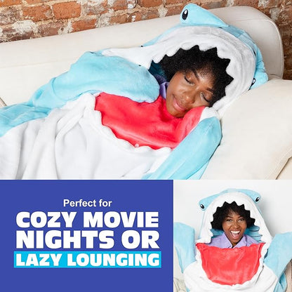 Cozy Concepts Co. Hammerhead Shark Blanket by Relatable, Wearable Blanket with Sleeve, Fun Easter Basket Stuffers, Room Decor or Easter Gifts, Comfortable Oversized 65" Throw Blanket