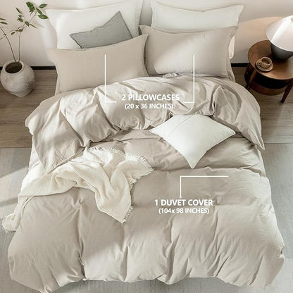 Linen Grey Duvet Cover California King Size 104inch x 98inch,100% Washed Cotton Duvet Cover with Zipper Closure and 2 Pillowcases, Color of New Nature Linen
