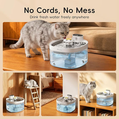 Wireless Cat Water Fountain 95fl-oz/2.8L Cat Fountain,Stainless Steel Tray,Rechargeable Pet Drinking Fountains for Cats and Dogs(Cat Fountain+3 Filters)