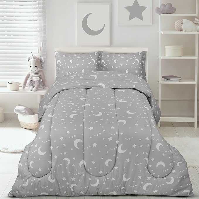 Utopia Bedding Moon Star Kids Comforter Set with 2 Pillow Shams, 3 Piece Soft Microfiber Twin Bed Comforter with Pillow Shams, Printed Kids Bedding for Boys and Girls, Breathable,Easy Care