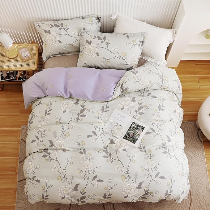 OAITE Duvet Cover Twin Size - 100% Cotton Comforter Cover Floral Duvet Cover Sets 3-PC, Breathable Duvet Cover with Zipper Closure & Corner Ties