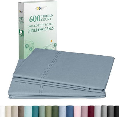 Luxuriously Soft Premium 600 Thread Count, 100% Cotton Set of 2 Cases, Crisp Pillowcases King Size Set of 2, Fits King Pillows (Pastel Blue)