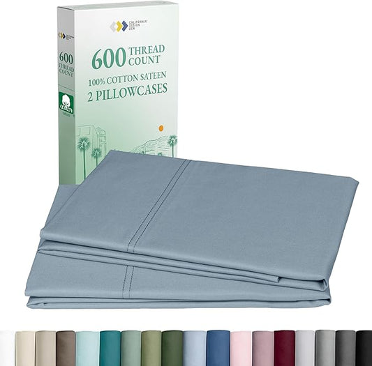 Luxuriously Soft Premium 600 Thread Count, 100% Cotton Set of 2 Cases, Crisp Pillowcases King Size Set of 2, Fits King Pillows (Pastel Blue)