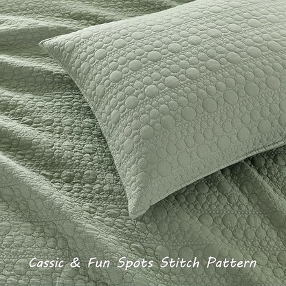 HORIMOTE HOME Quilt Set Twin Size Sage Green, Classic Geometric Spots Stitched Pattern, Pre-Washed Microfiber Chic Rustic Look, Ultra Soft Lightweight Quilted Bedspread for All Season, 2 Pieces