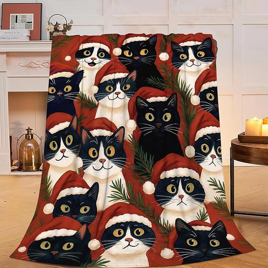 Christmas Cat Blanket Super Soft Warm Fluffy Fleece Flannel Animal Throw Blanket Cozy Fuzzy Plush Stuff Bedding Blankets Gifts for Women Kids Boys Girls Adults 60"X50"