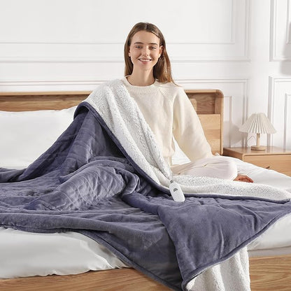 King Size Heated Blanket 100''X90'' Heating Blanket - Purple Electric Blanket Flannel Sherpa Dual Control Heated Blanket with 5 Heat Settings & 10 Hours Auto-Off for Grandma Gifts(Lavender)