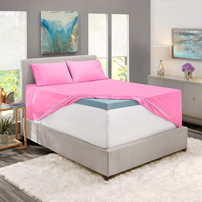Nestl Bed Linen Set, Full Size, Deep Pocket, 4 Piece, Light Pink, Microfiber
