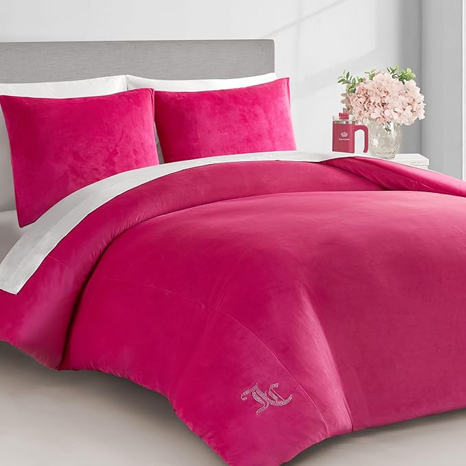 Juicy Couture Hot Pink Velour King Comforter Set - 3 Piece Luxury Bedding Ensemble
