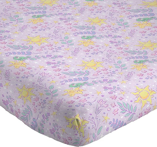 Jay Franco Kids Sheet Set with Fitted, Flat Sheets & Pillow Cover - Ultra-Soft Bedding with Pillowcase for Room Decor, Purple - Disney Princess Rapunzel, 4 Piece Queen