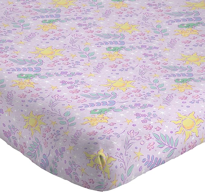 Jay Franco Kids Sheet Set with Fitted, Flat Sheets & Pillow Cover - Ultra-Soft Bedding with Pillowcase for Room Decor, Purple - Disney Princess Rapunzel, 3 Piece Twin