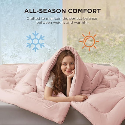 Bedsure Comforter Duvet Insert - Quilted Comforters Queen Size, All Season Duvet, GentleSoft Down Alternative Bedding, with 8 Tabs, Gifts for Women/Men, Pink, Queen 88 x 88 Inches