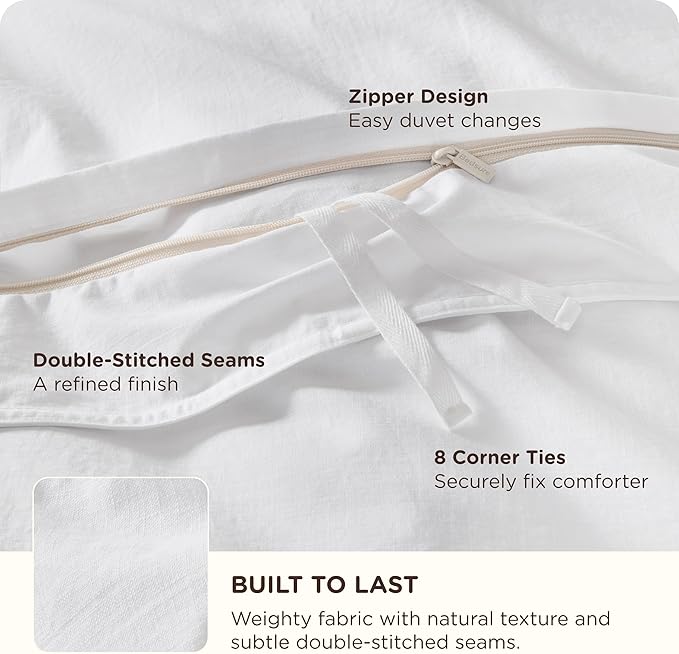 Bedsure Cotton Duvet Cover King - Luxury Slub Weave 100% Cotton Duvet Cover Set, PureWoven Bedding Set with a Linen Like Textured, Easy Change, Bright White, 104" x 90"