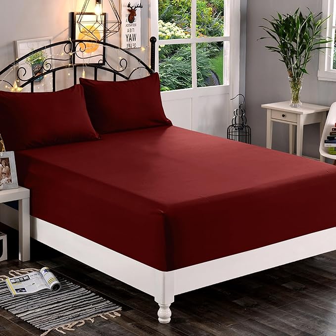 Elegant Comfort 1500 Premium Quality Fitted Sheet Ultra Soft 18-24 Inch Extra Deep Pocket - Single Fitted Sheet for High Mattress - Wrinkle Free with Smart Storage Pockets, Twin/Twin XL, Burgundy