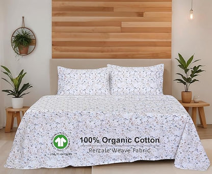 RUVANTI 100% Organic Cotton Sheets Twin Size, Percale Weave, GOTS Certified, 3-Piece Set, Deep Pocket 15", Crisp & Breathable, Soft Durable Bedding, Sábanas Algodón Orgánico – Tranquil