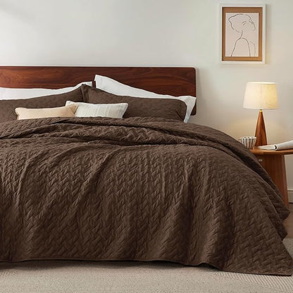 Bedsure Quilts King Size - Lightweight Bedspreads King Size with Basket Weave Pattern, Soft Quilt Bedding Set, Brown Comforter Set Coverlet for All Seasons with 2 Pillow Shams (106" x 96") | Skin-Friendly Soft, All-Season Comfort, Breathable, Lightweig...