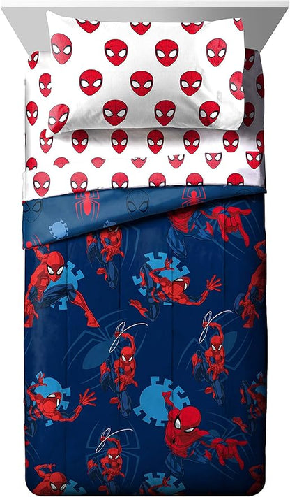 Jay Franco Marvel Spiderman Spidey Daze 4 Piece Twin Bed Set - Includes Reversible Comforter & Sheet Set Bedding - Super Soft Fade Resistant Microfiber (Official Marvel Product)