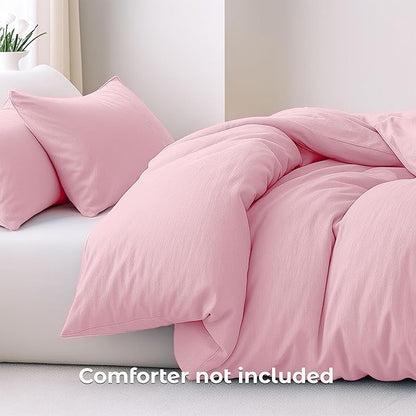 Pure Bedding Duvet Cover Full Size - 3 Pieces Extra Soft Bedding Set, Includes 1 Duvet Cover 80x90 Inches with Zipper Closure & 2 Pillow Shams, Comforter Not Included, Baby Pink