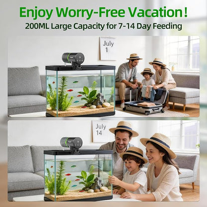 Freesea Automatic Fish Feeder for Aquarium: One-Touch Easy Setup & 3 Timers | 7-14 Day Supply with 200ML Food Dispenser - Worry-Free Vacation Feeding for Betta Turtle Tank