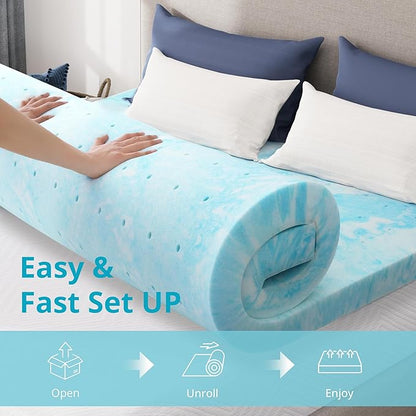CH Charme House Mattress Topper 3 Inch Queen Size, Gel Infused Memory Foam Bed Topper for Back Pain Relief, Cooling Mattress Pad, CertiPUR-US Certified, 80×60"