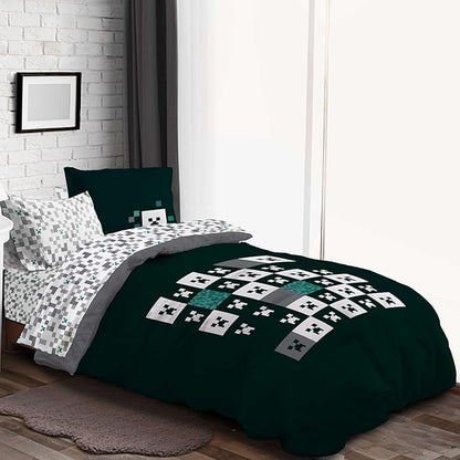 Jay Franco Minecraft Creeper Twin Comforter Set - 5 Piece Gamer Bedding Includes Sheet Set & Pillow Covers - Super Soft Checkered Bedding